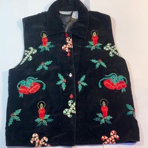 Dress Barn- Christmas vest. Black . Medium with X’mas tree buttons.